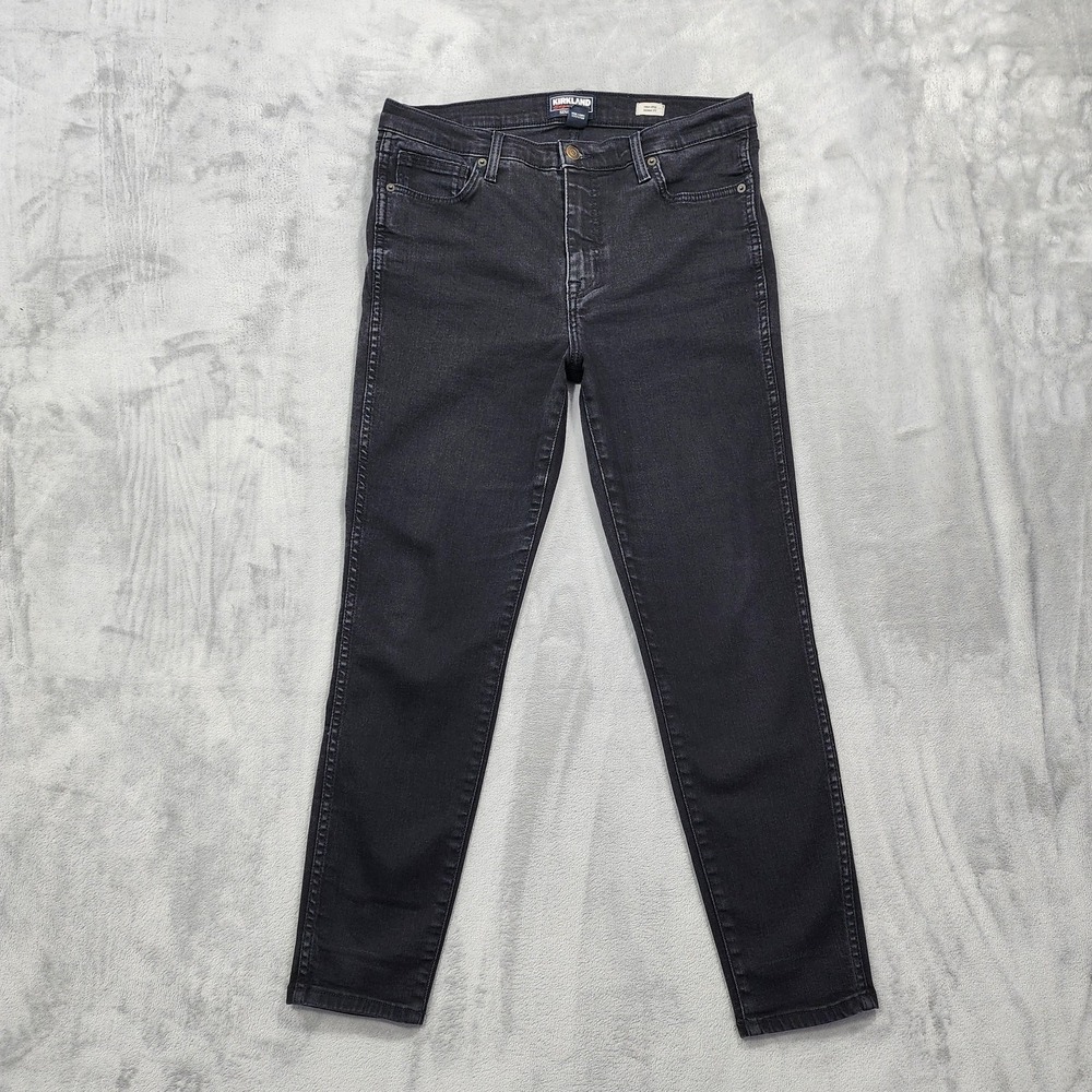 Kirkland Signature Jeans Womens 12 Black High Rise Skinny Slim Stretch‎ Denim